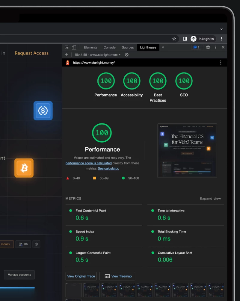 Screenshot showing the performance of a Webflow site